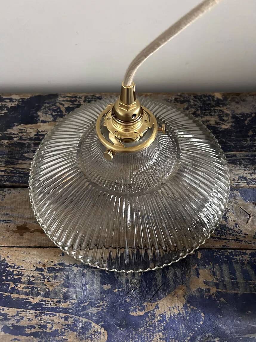 Vintage holophane glass pendant light