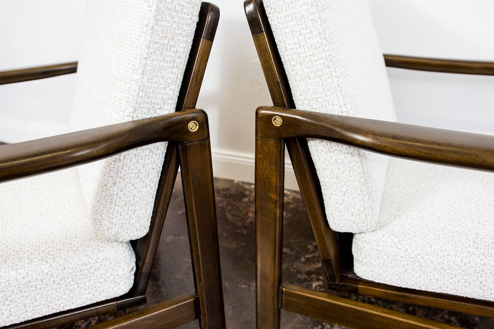 Pair of Restored White Grey B-7522 armchairs by Zenon Bączyk, 1960’s