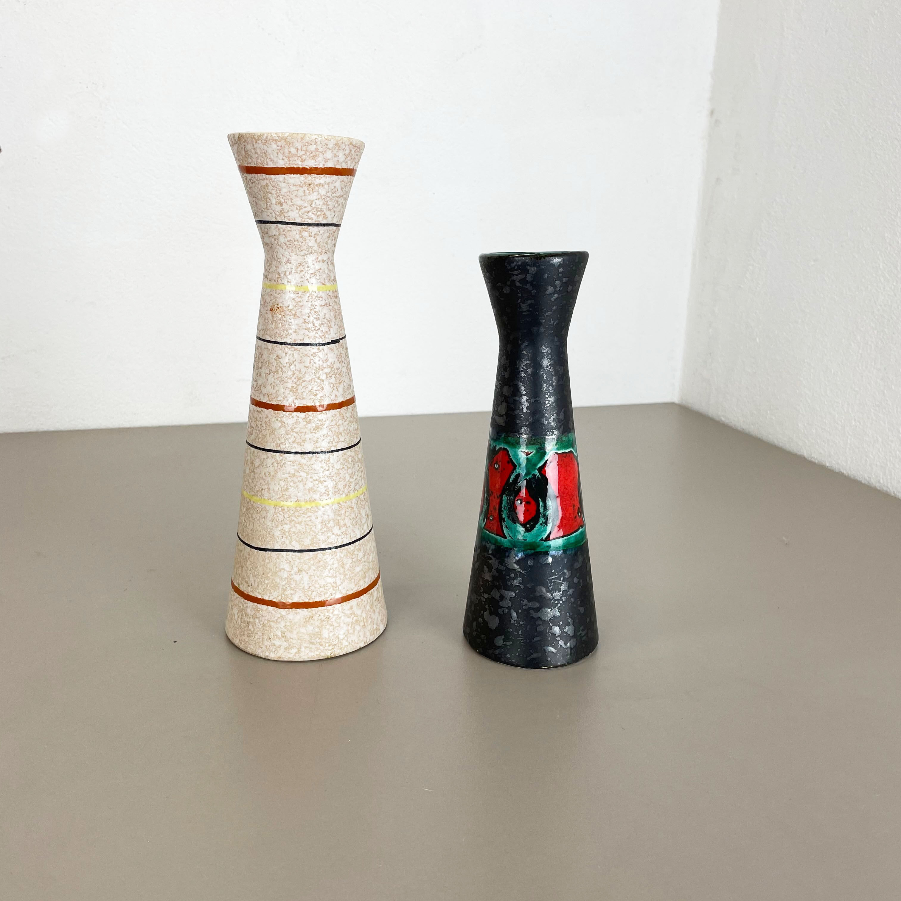 Set of Two Pottery Fat Lava Vases "Multi-Color" by Scheurich, Germany, 1970s
