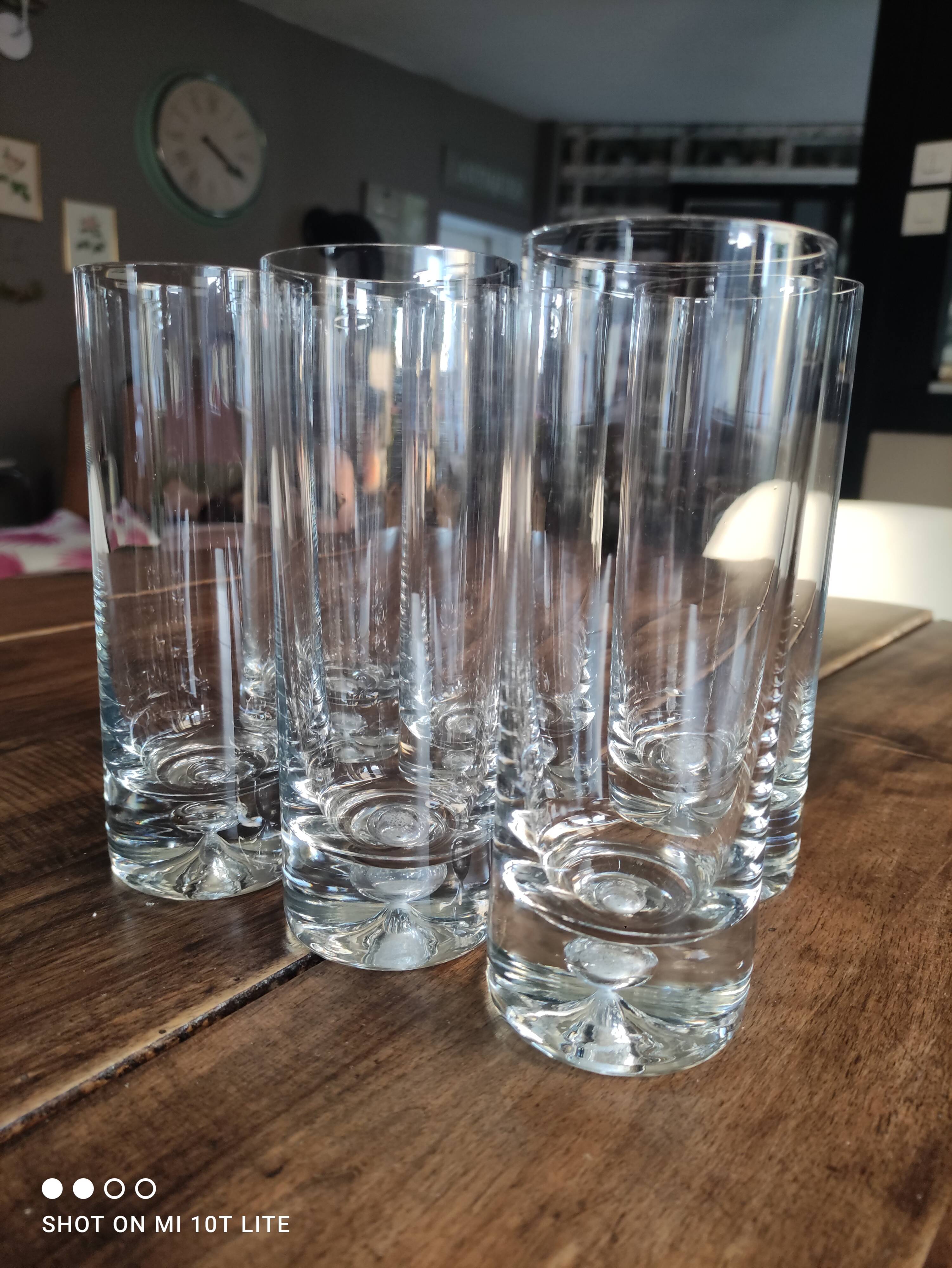 Set of 6 Long Drink glasses in crystalline thick base with air bubble