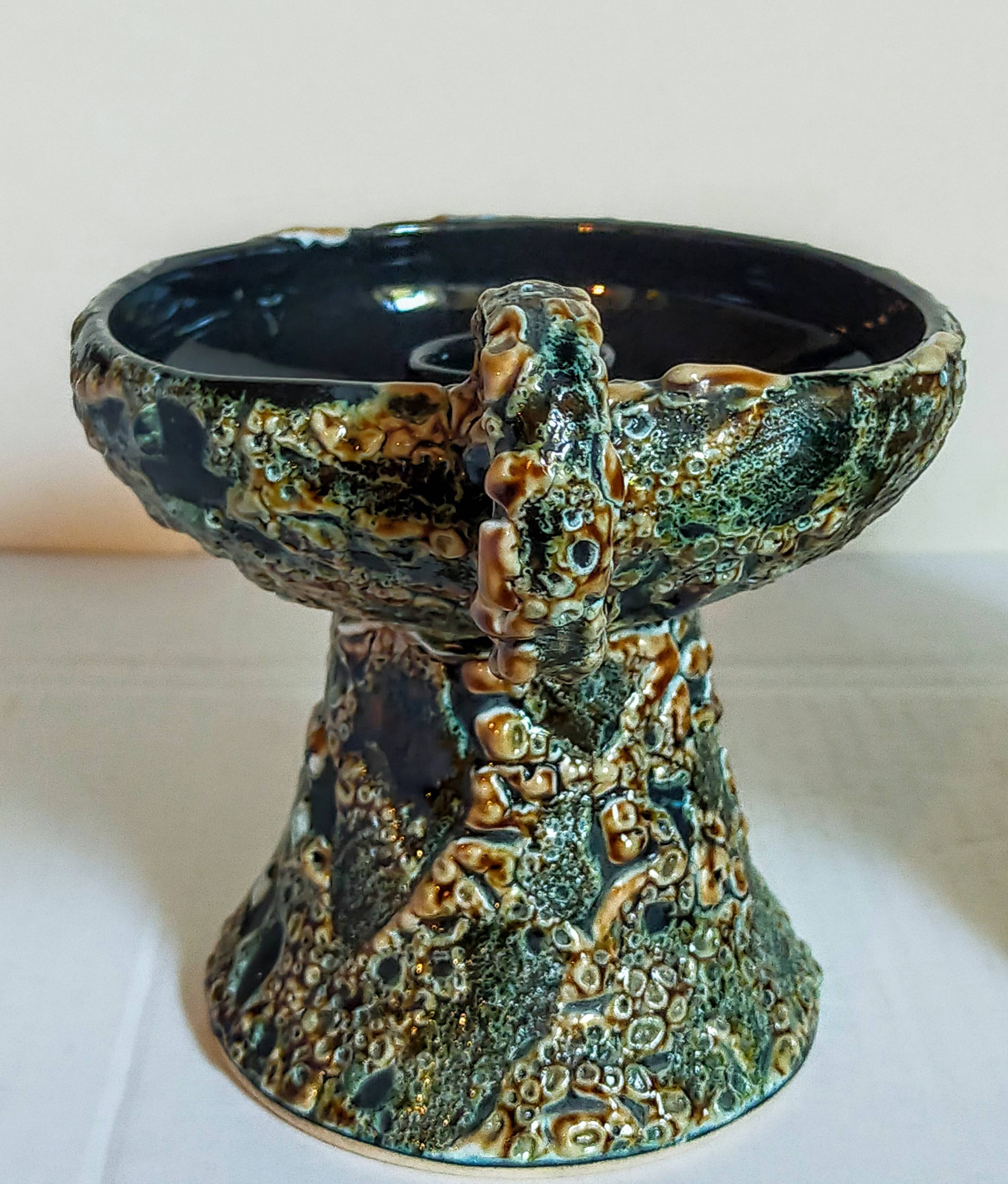 Pair of vintage Vanoise honey foam ceramic candlesticks