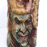 Unique Vintage Hand-Painted Vase with Faces Ascribable to Tullio d'Albisola