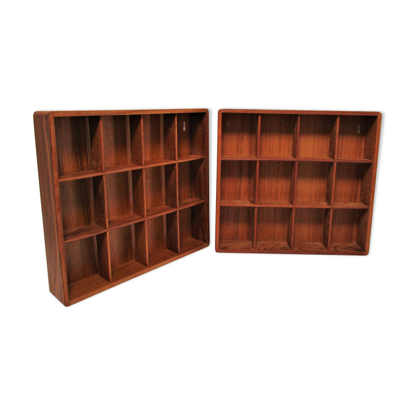 Two wall shelves with vintage solid wood compartments 80s