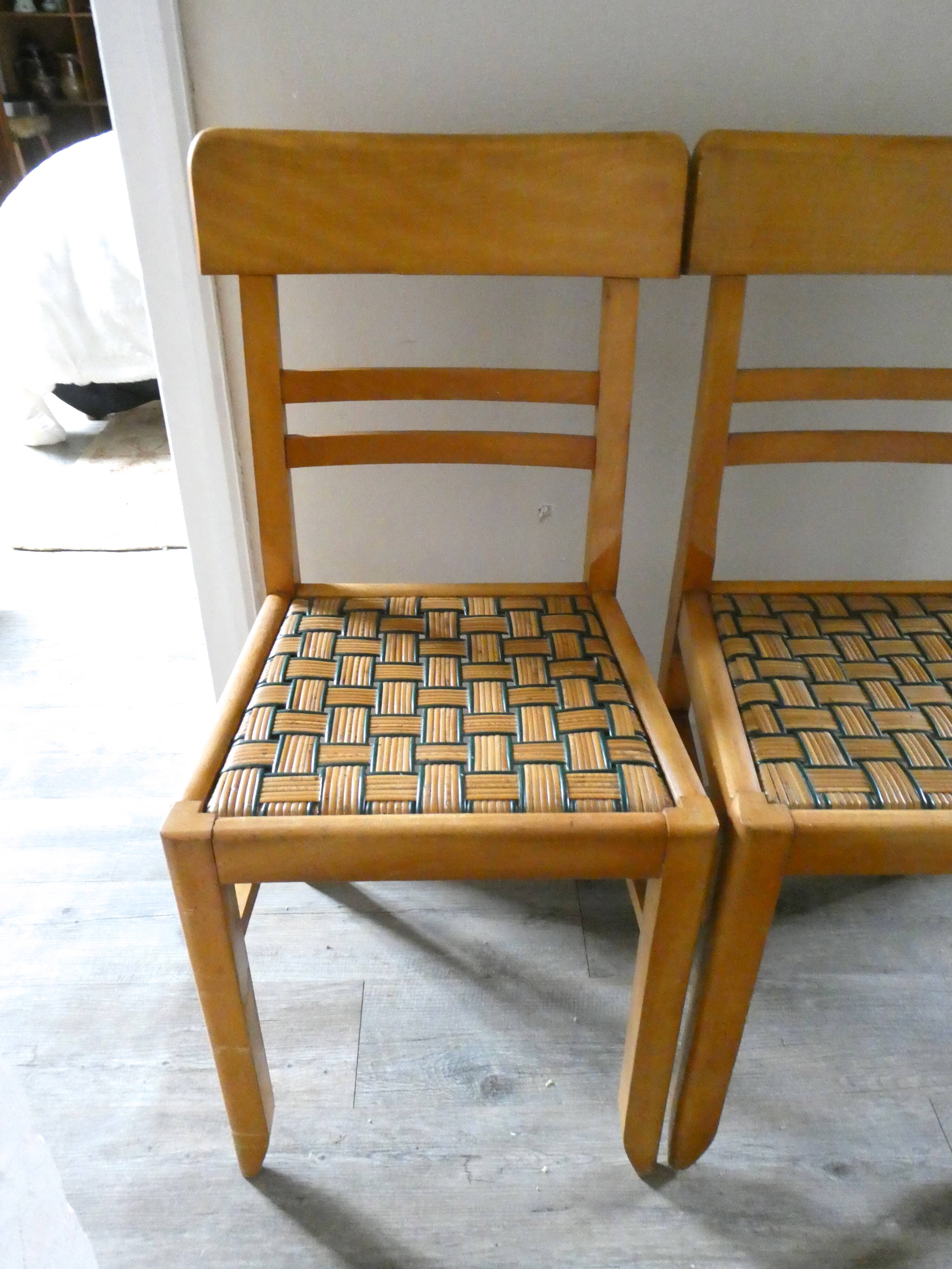 Pair of chairs, sitting in braided wicker, 50 years