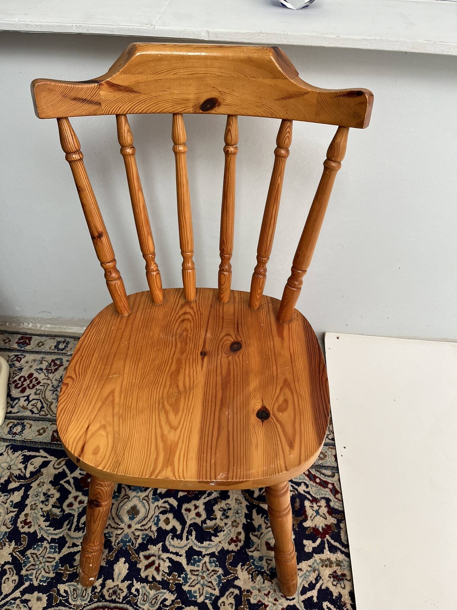 3 western country type pine chairs 1970 turned wood