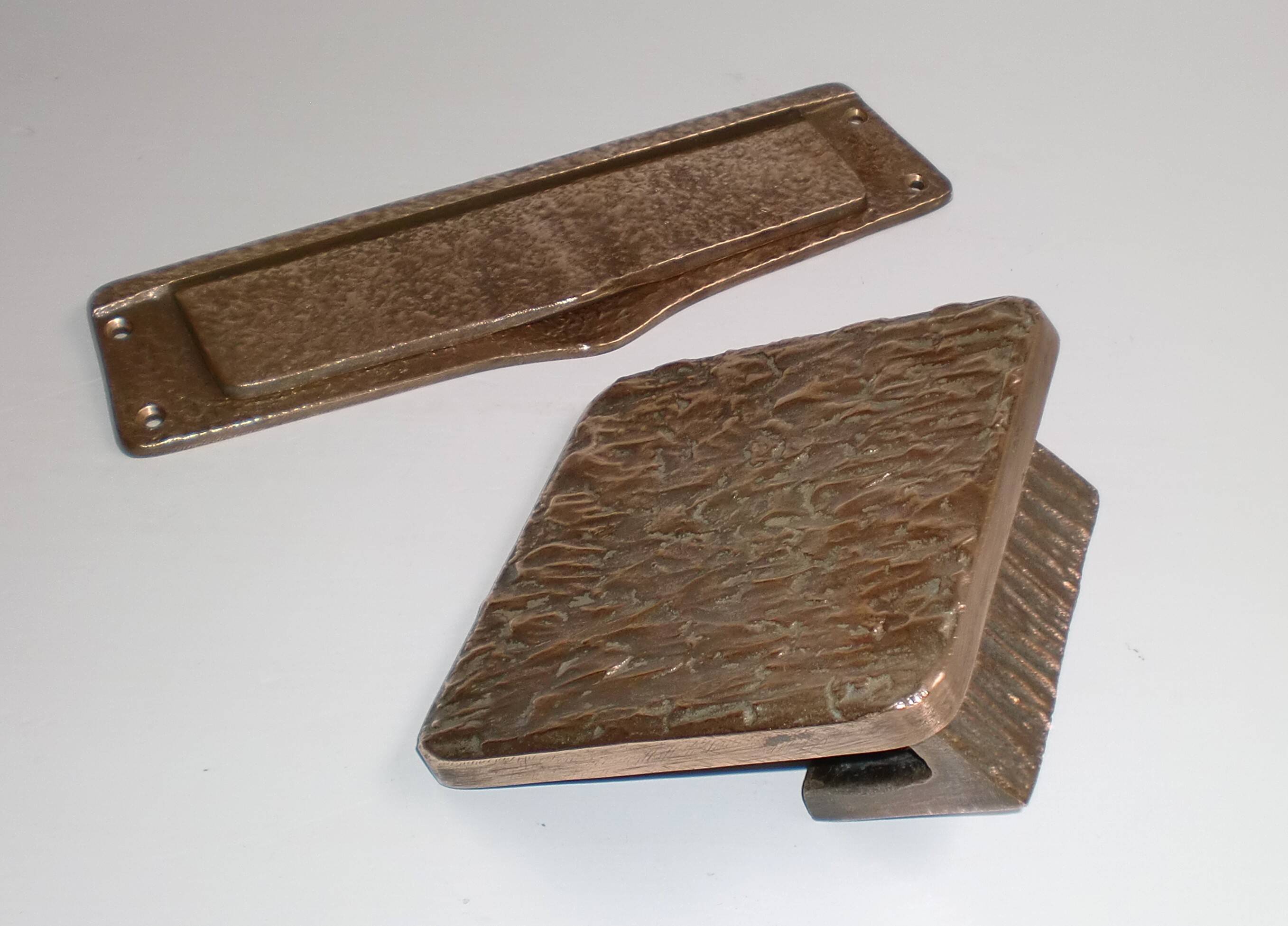 1950s Brutalist Bronze Push & Pull Front Door Handle Push Plate + Mail Slot