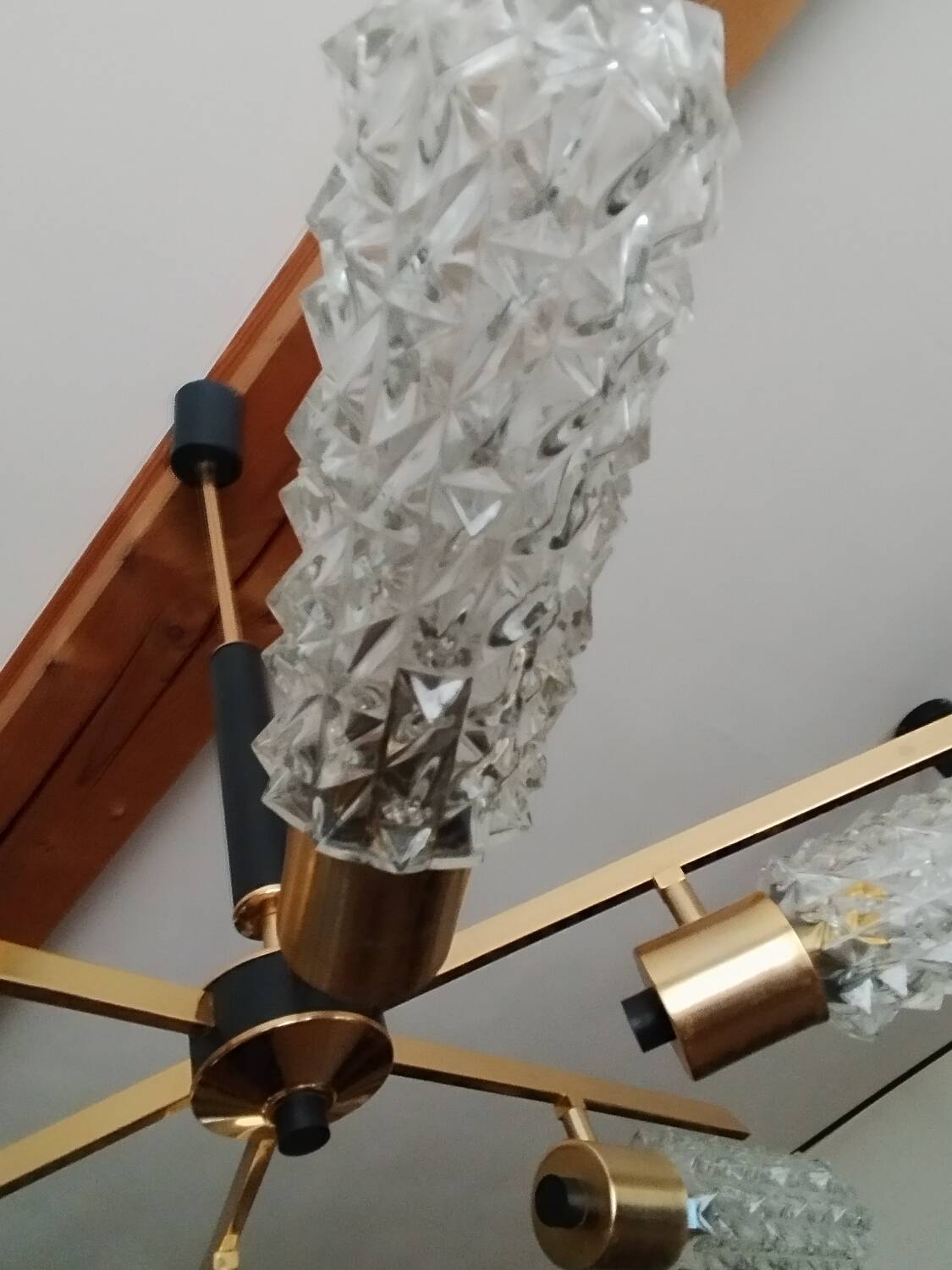 Arlus vintage brass and glass chandelier 6 lights