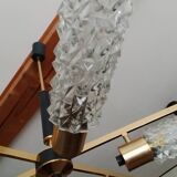 Arlus vintage brass and glass chandelier 6 lights