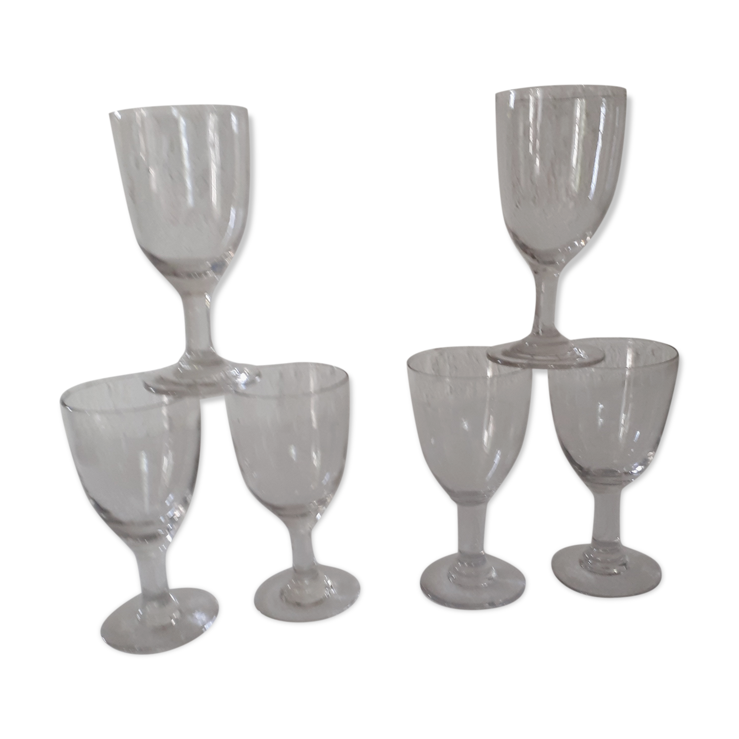 Series of 6 bubbled old glasses