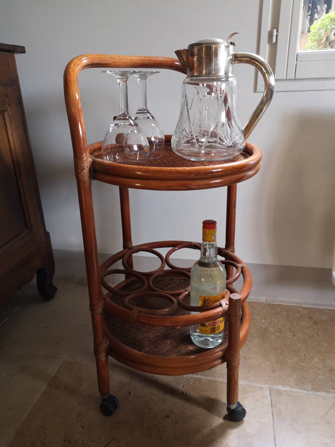 Rattan castor trolley