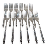 12 fourchettes à lunch métal argenté orfèvre Manulor manche à la russe