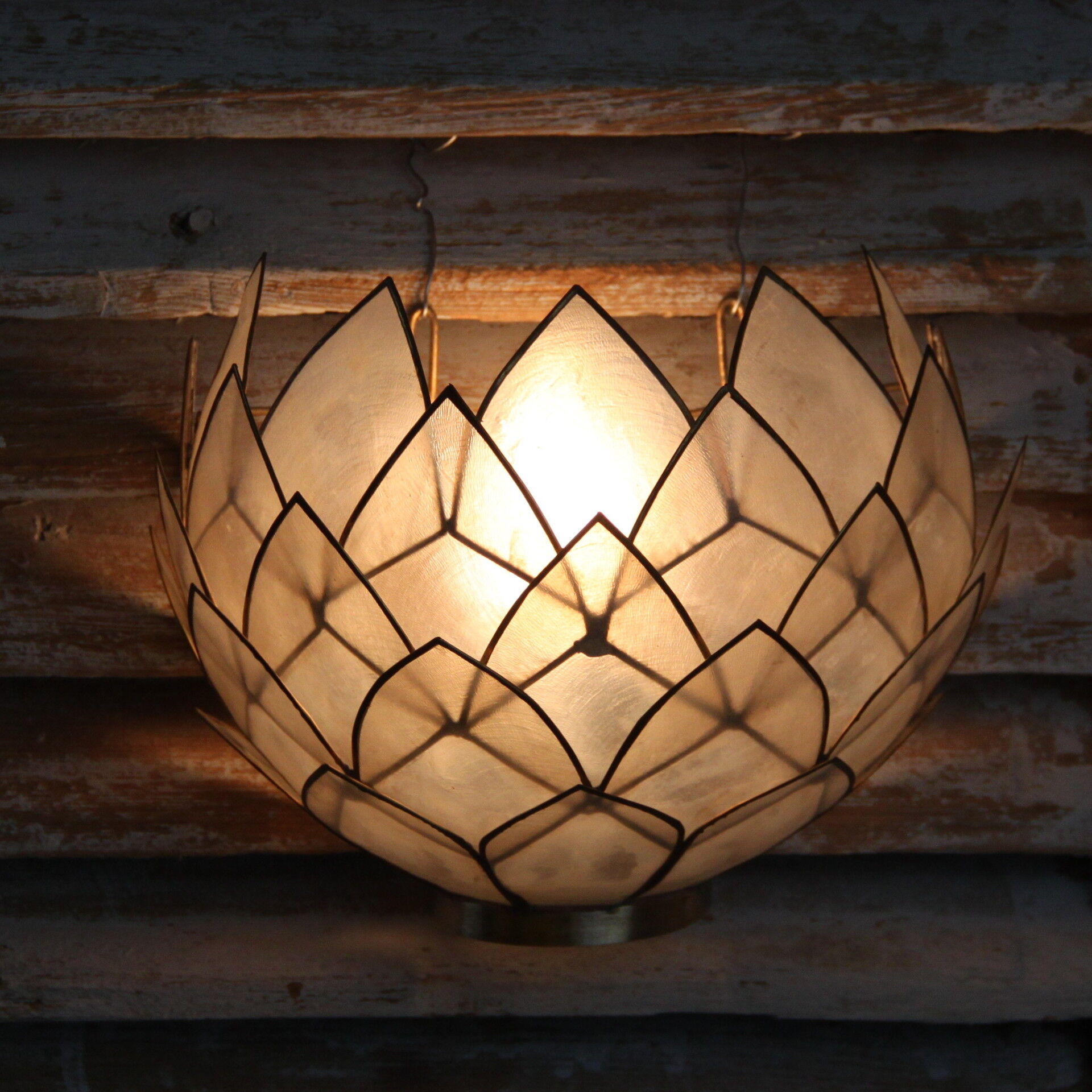 Wall mounted wall light down Pearl and brass, vintage