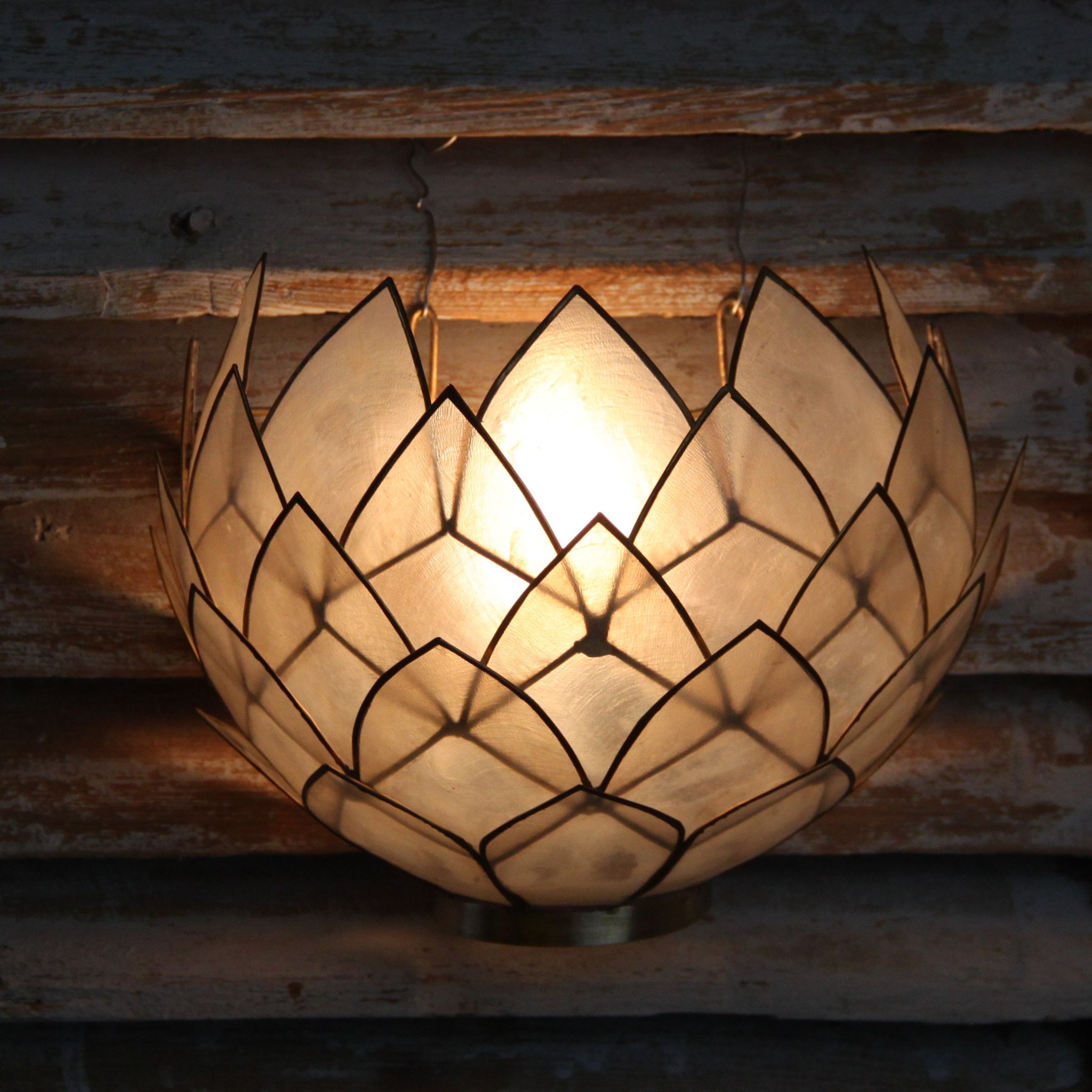 Wall mounted wall light down Pearl and brass, vintage