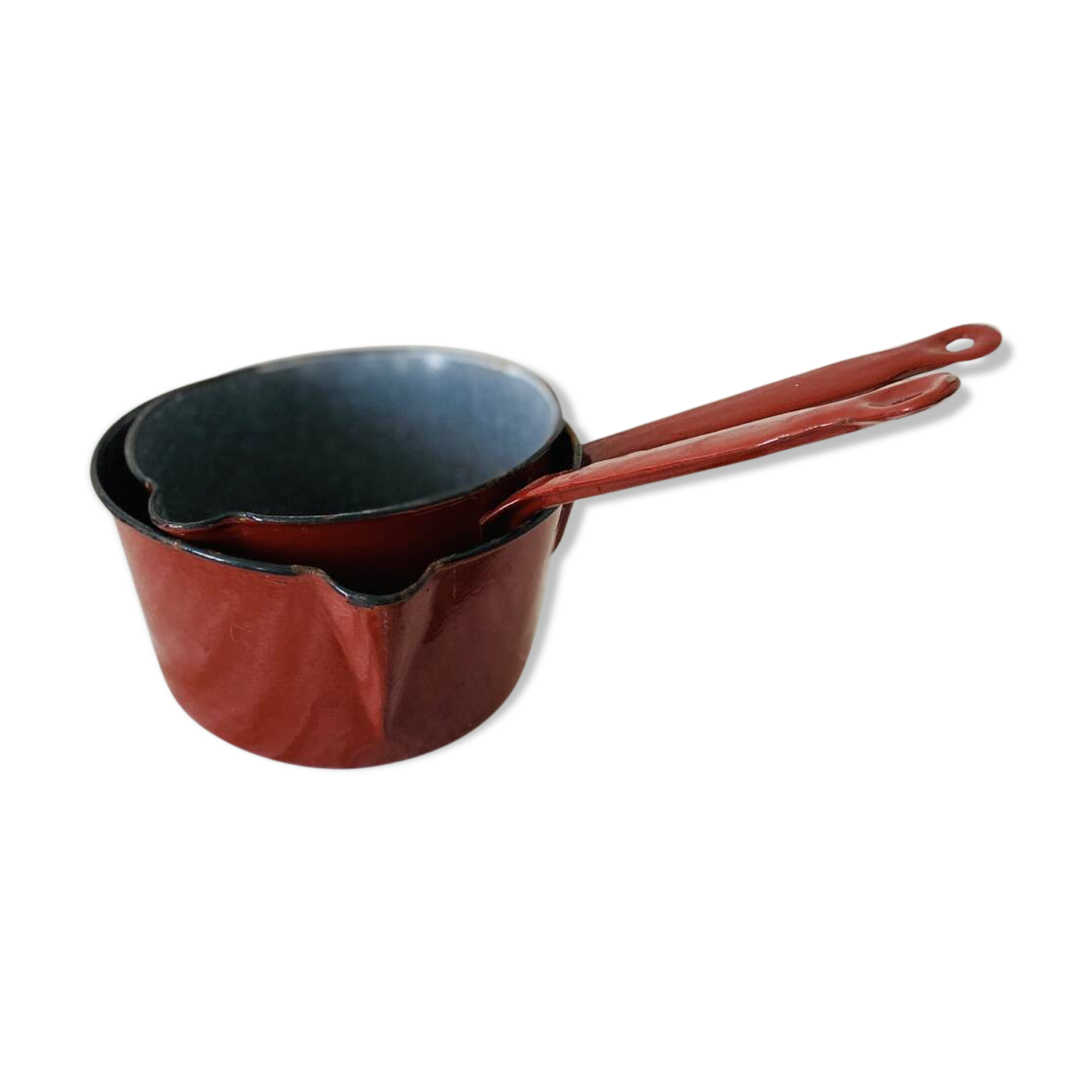 Lot De 5 Casseroles Art Déco Aluminium Massif – Années 1930, Avec Bec Verseur