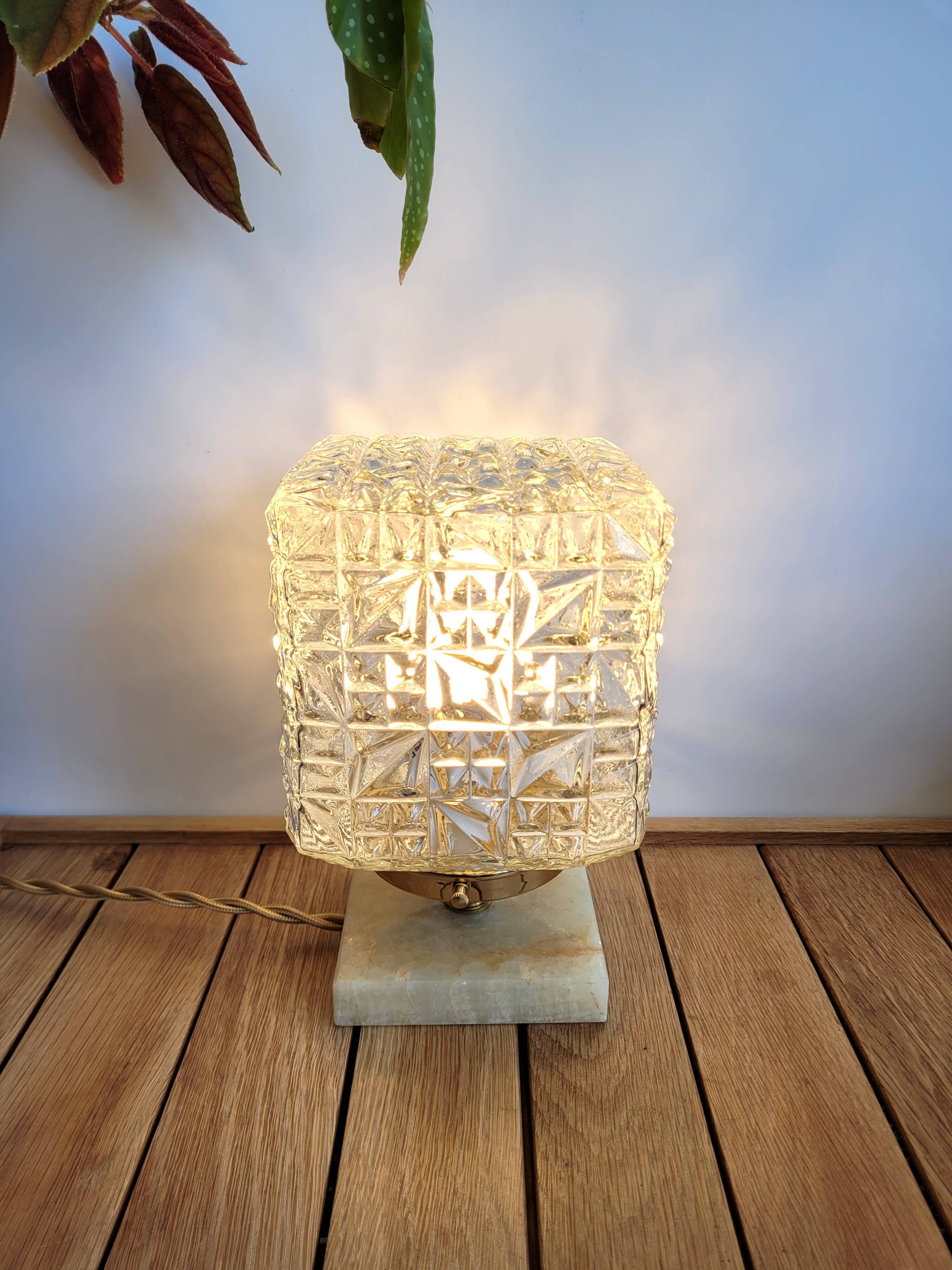 Vintage lamp diamond globe brass and onyx