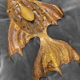 Vintage brass and stone fish-shaped wall light, 1970s