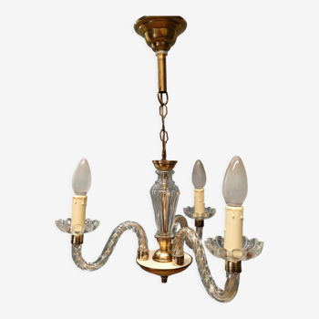 Small Venetian chandelier, three-burner twisted blown glass 1950s - Brass, Glass