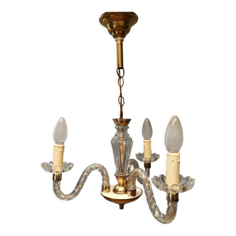 Small Venetian chandelier, three-burner twisted blown glass 1950s - Brass, Glass
