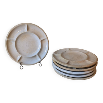 6 "Grès du Marais France" compartment plates for fondue