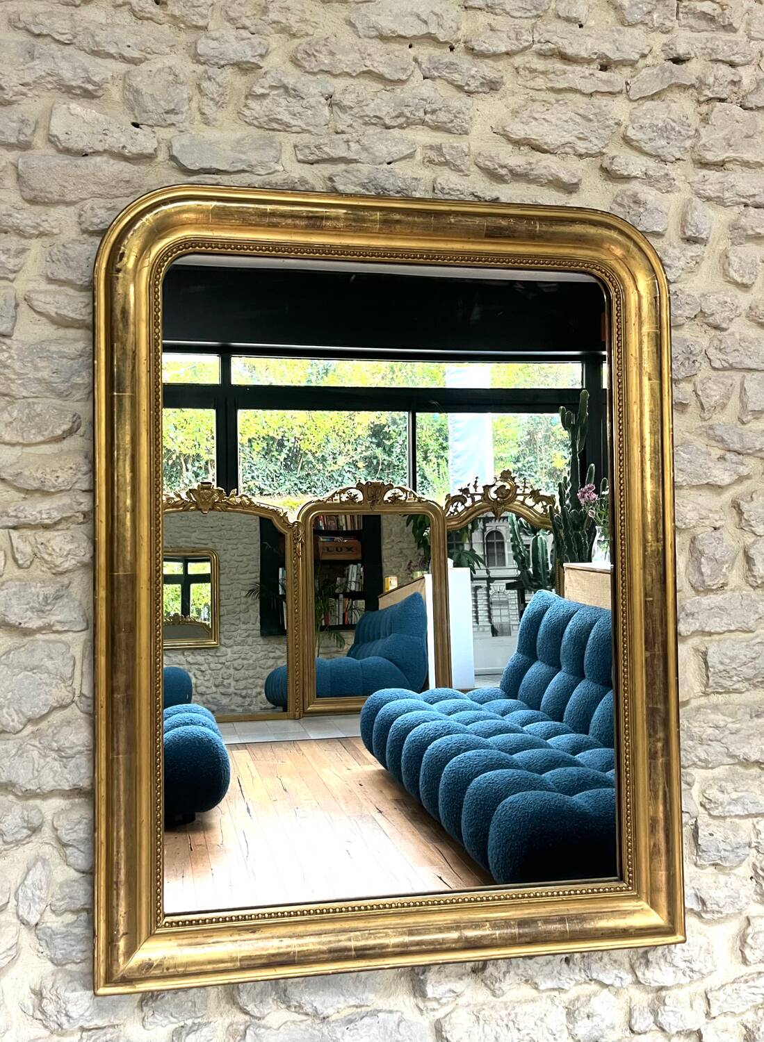 Louis-Philippe mirror gilded with gold leaf, 110.5cm/86cm trumeau