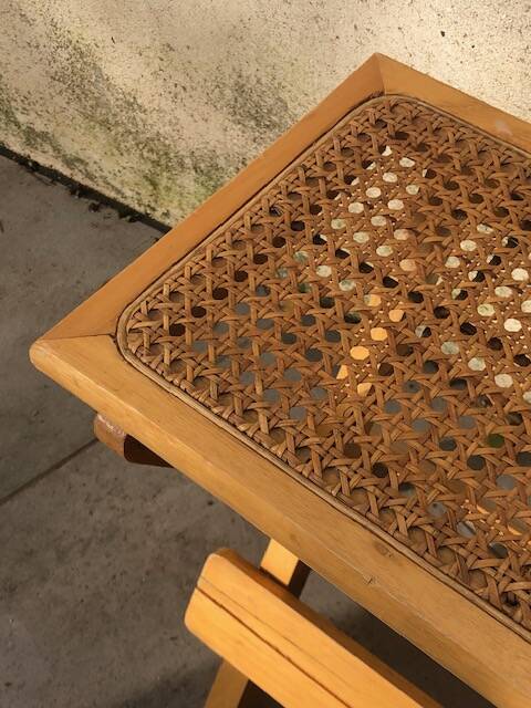 Wooden and cane bedside table