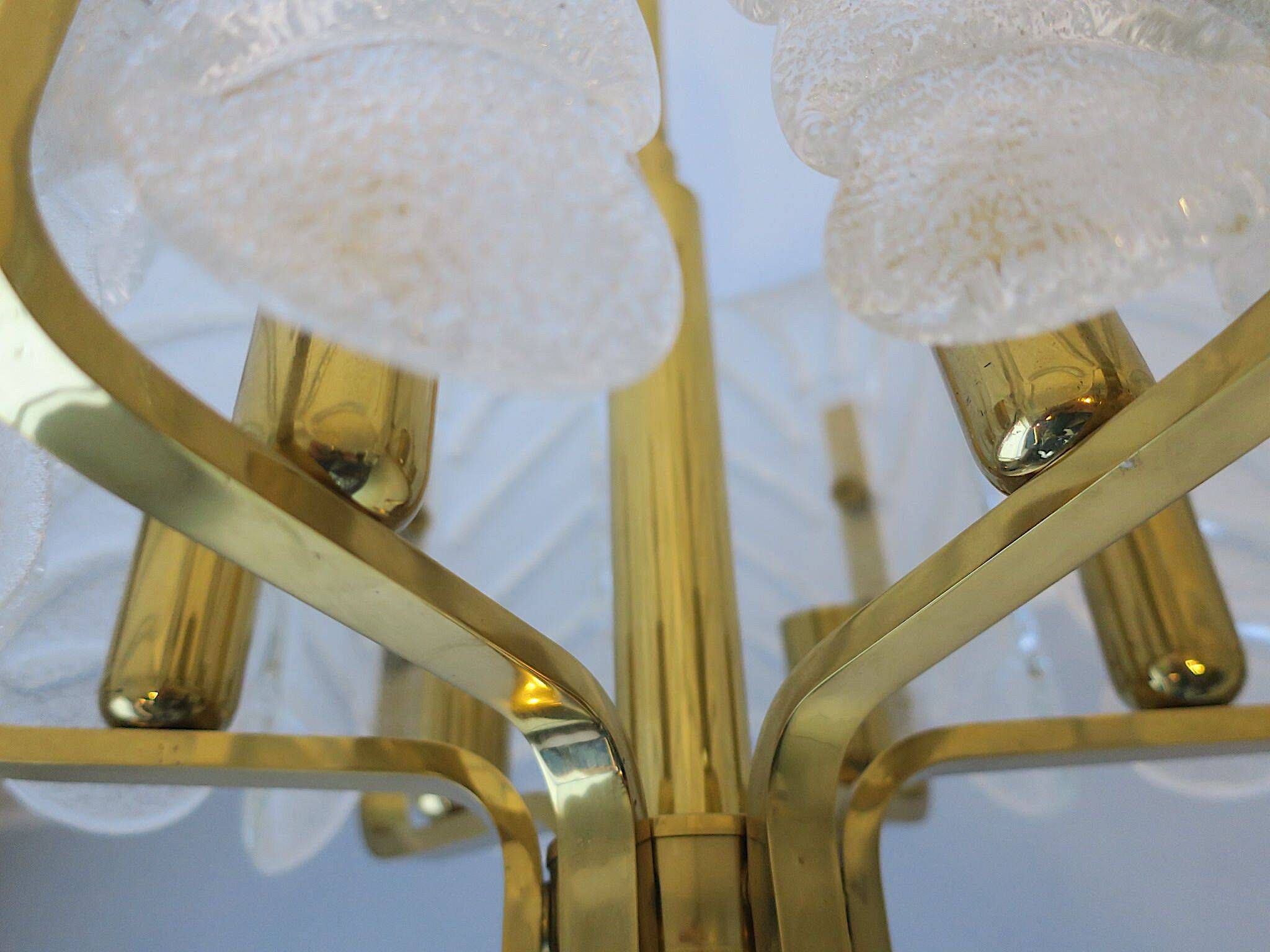 Carl Fagerlund brass and glass acanthus leaf chandelier, Sweden 1960s