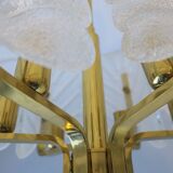 Lustre en laiton et feuille d'acanthe en verre de Carl Fagerlund, Suède, années 1960