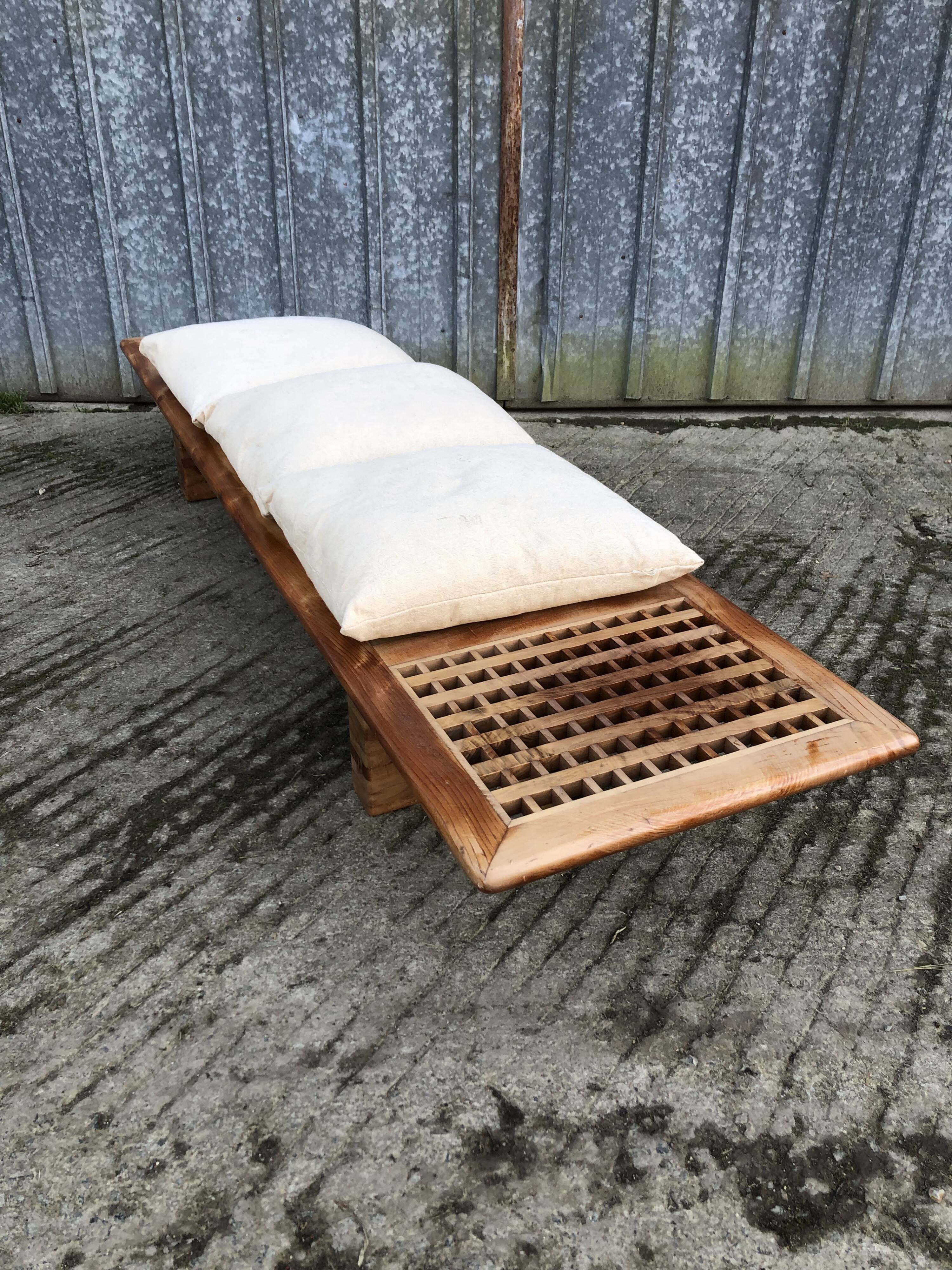 Vintage Yew Wood Bench with 3 Cushions