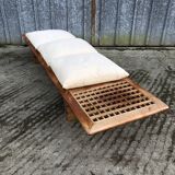 Vintage Yew Wood Bench with 3 Cushions