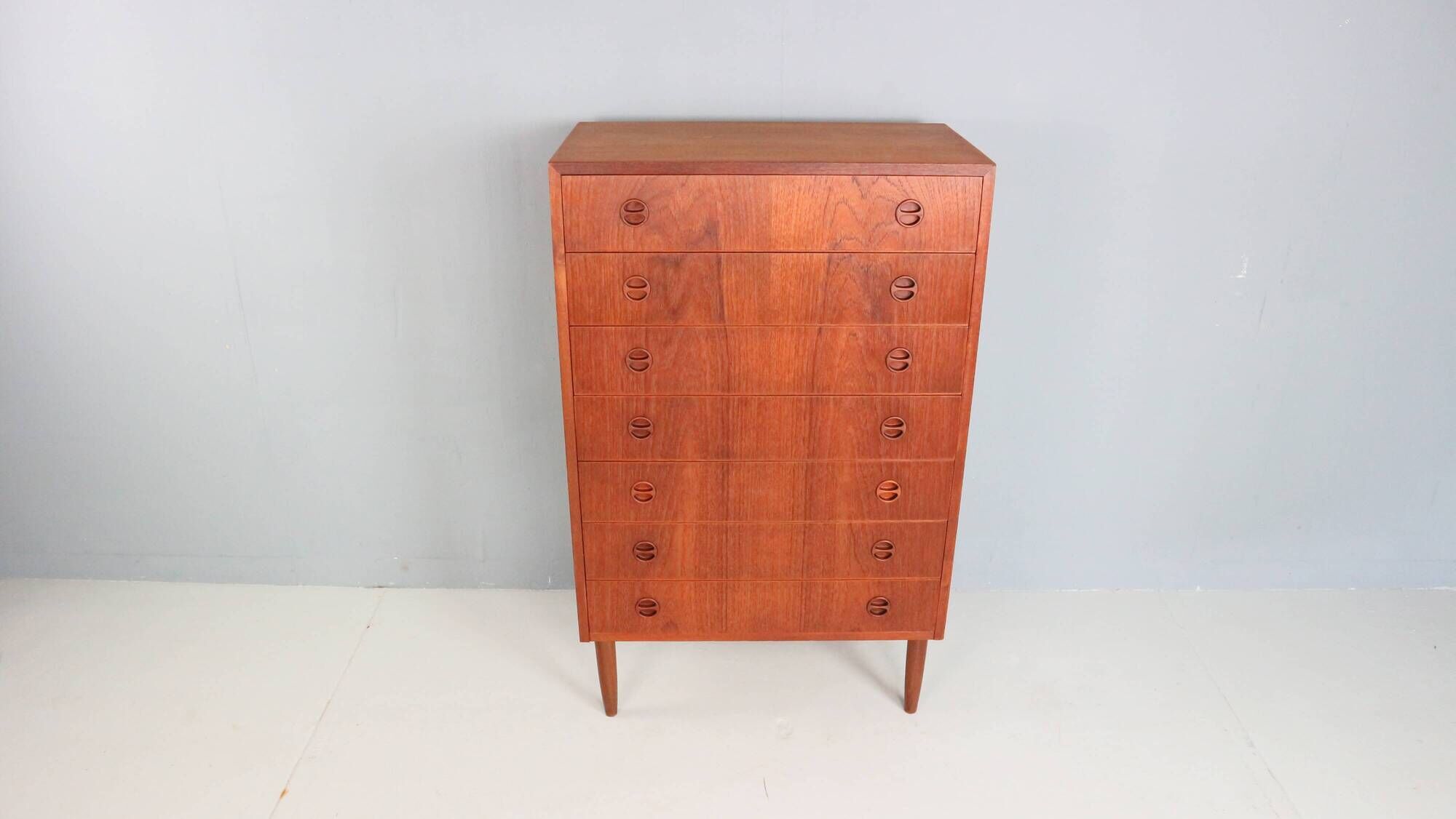 Mid-century modern Danish chest of seven drawers, tallboy in teak, 1960s