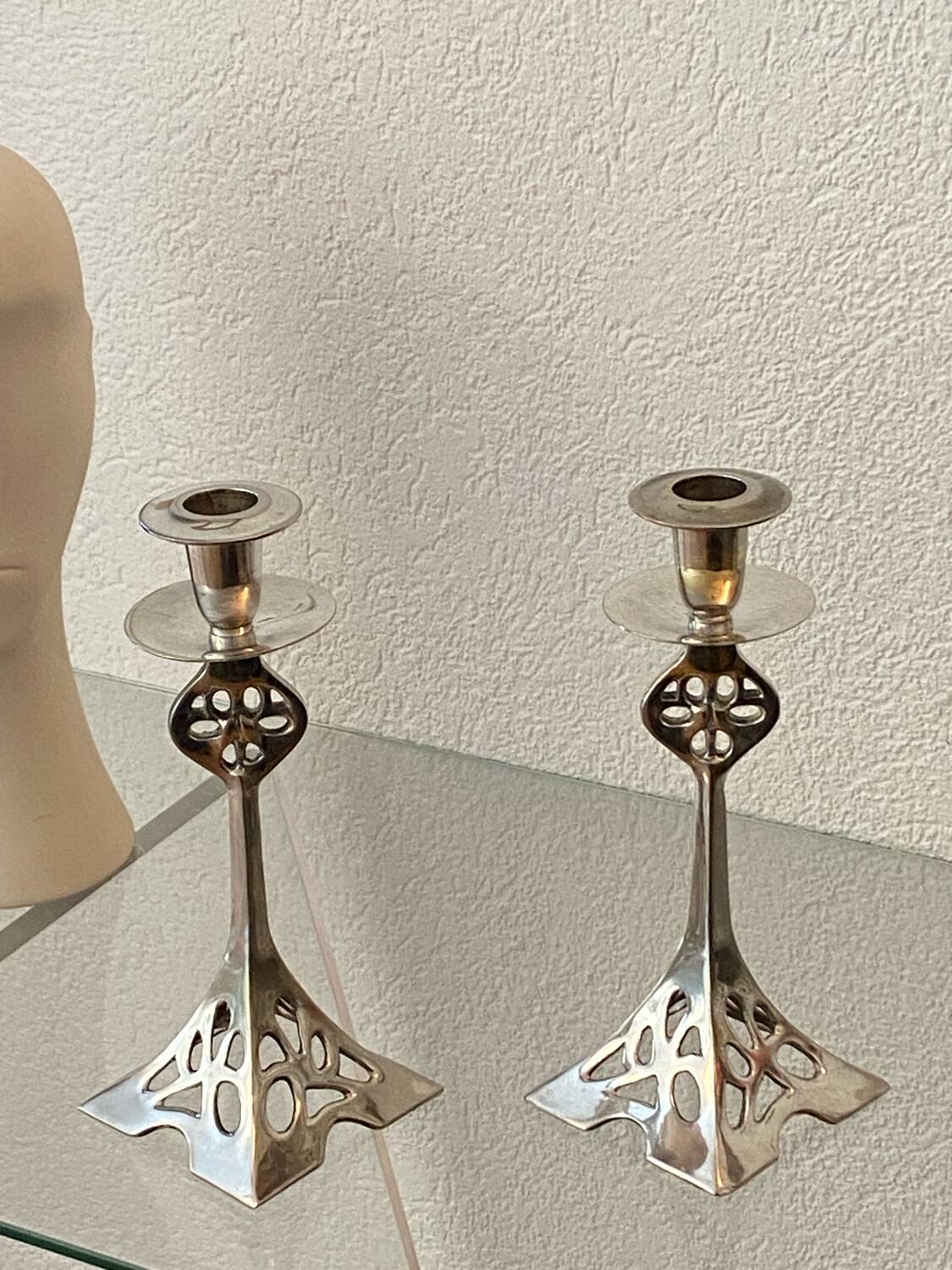 Pair of Art Nouveau style silver-plated metal candlesticks