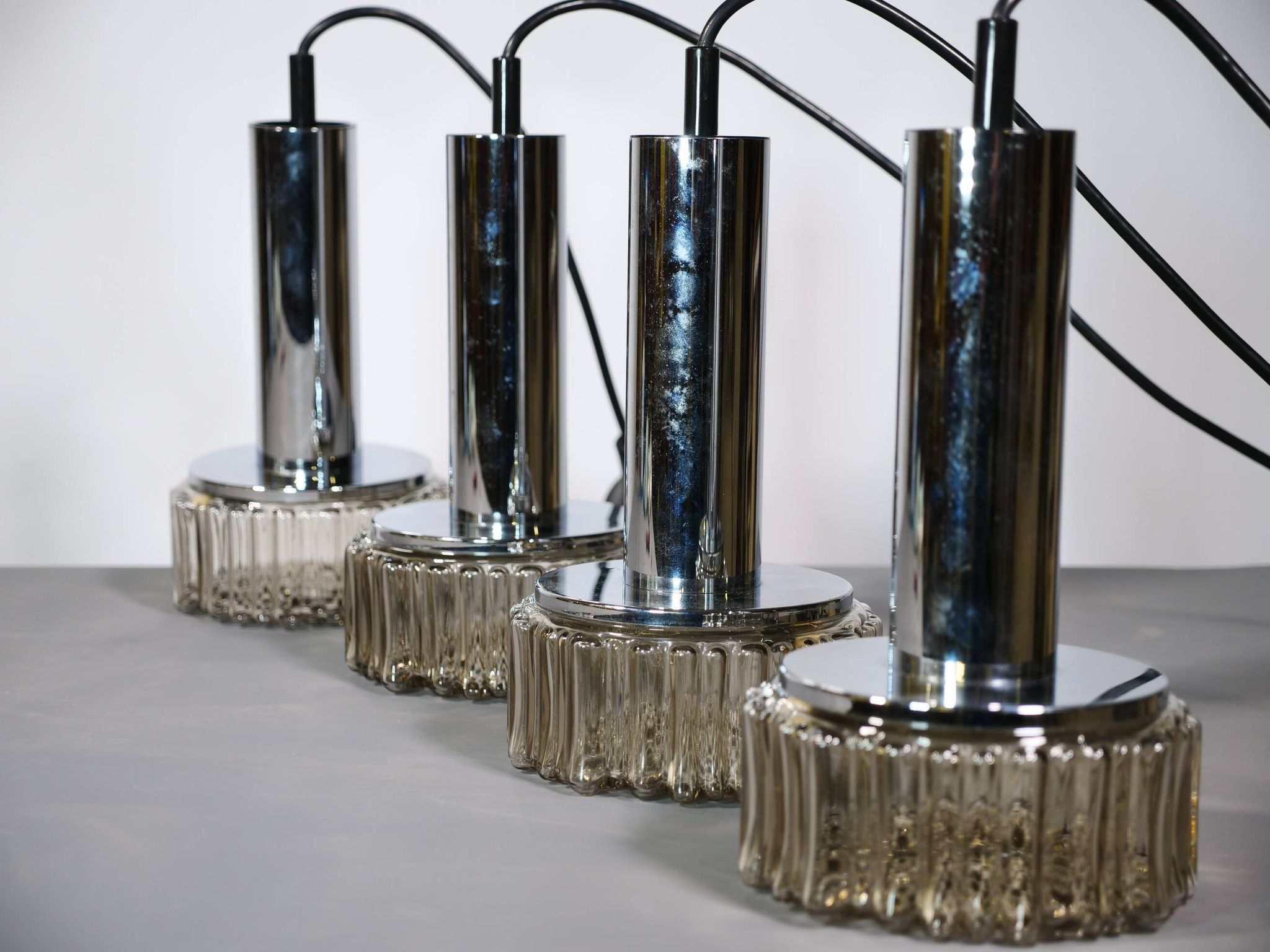 Space Age ceiling lamps bubble glass and chrome by Staff, Set of 4, 1970s