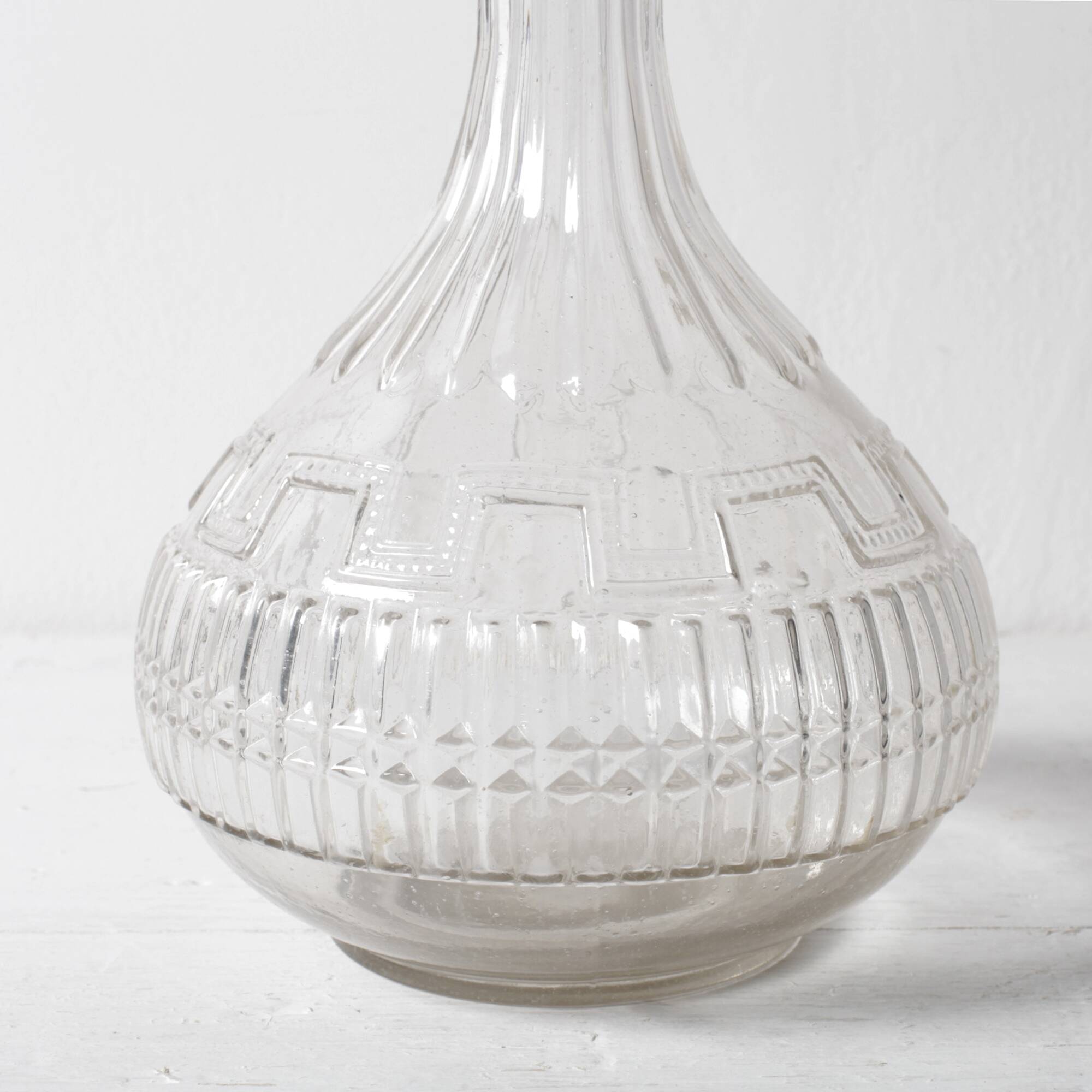 Glass Decanter / Mid-century Patterned Wine Carafe / Empoli / Italy / 1950s