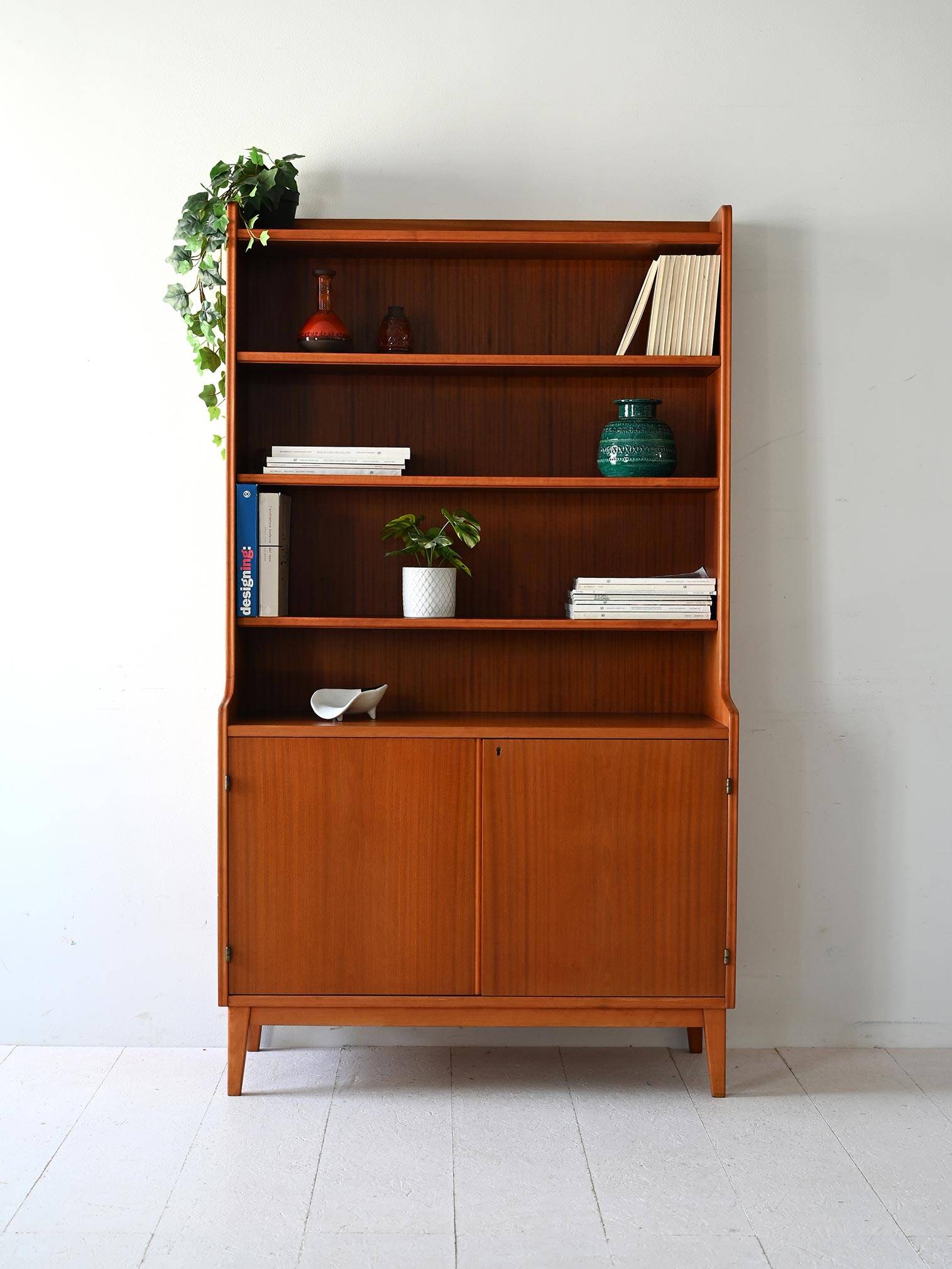Swedish teak bookcase with hinged doors
