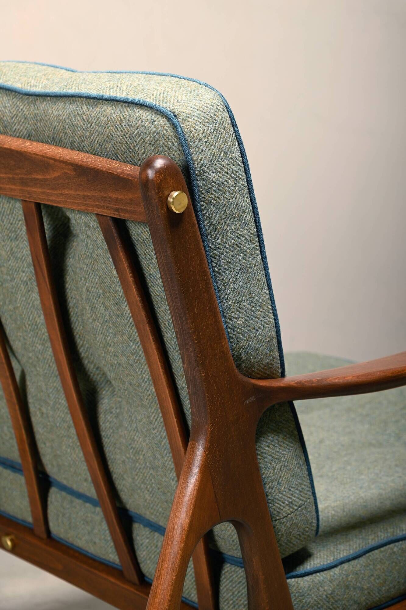 Pair of Mid-Century Italian Armchairs in stained Beech and Green Cushions