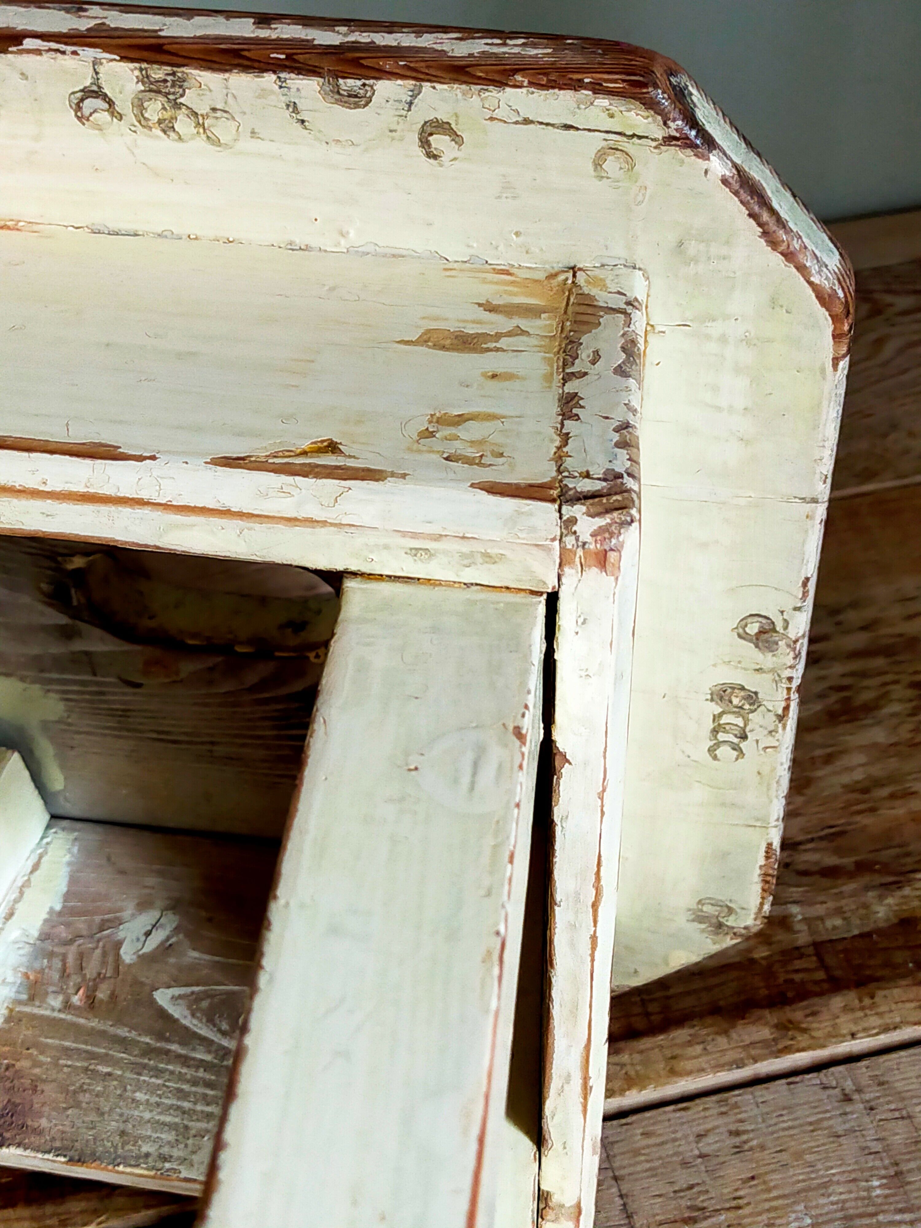 Workshop stool in antique patinated solid wood