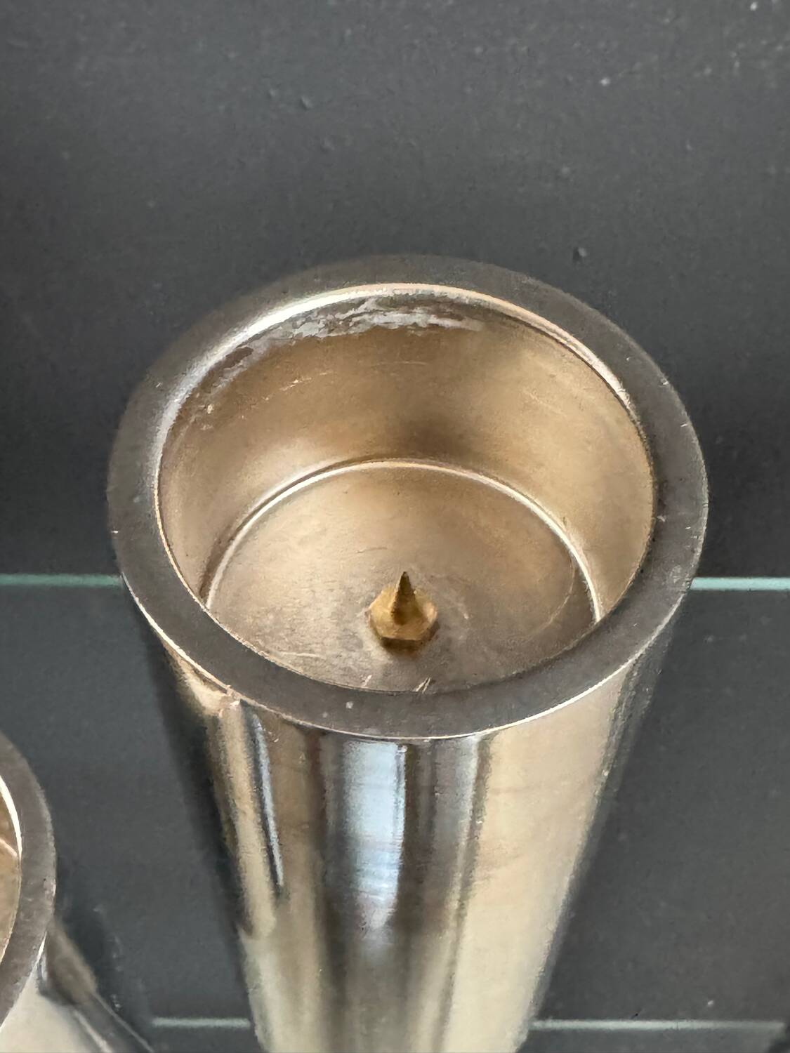 Chrome cylinder candlesticks from the 1980s