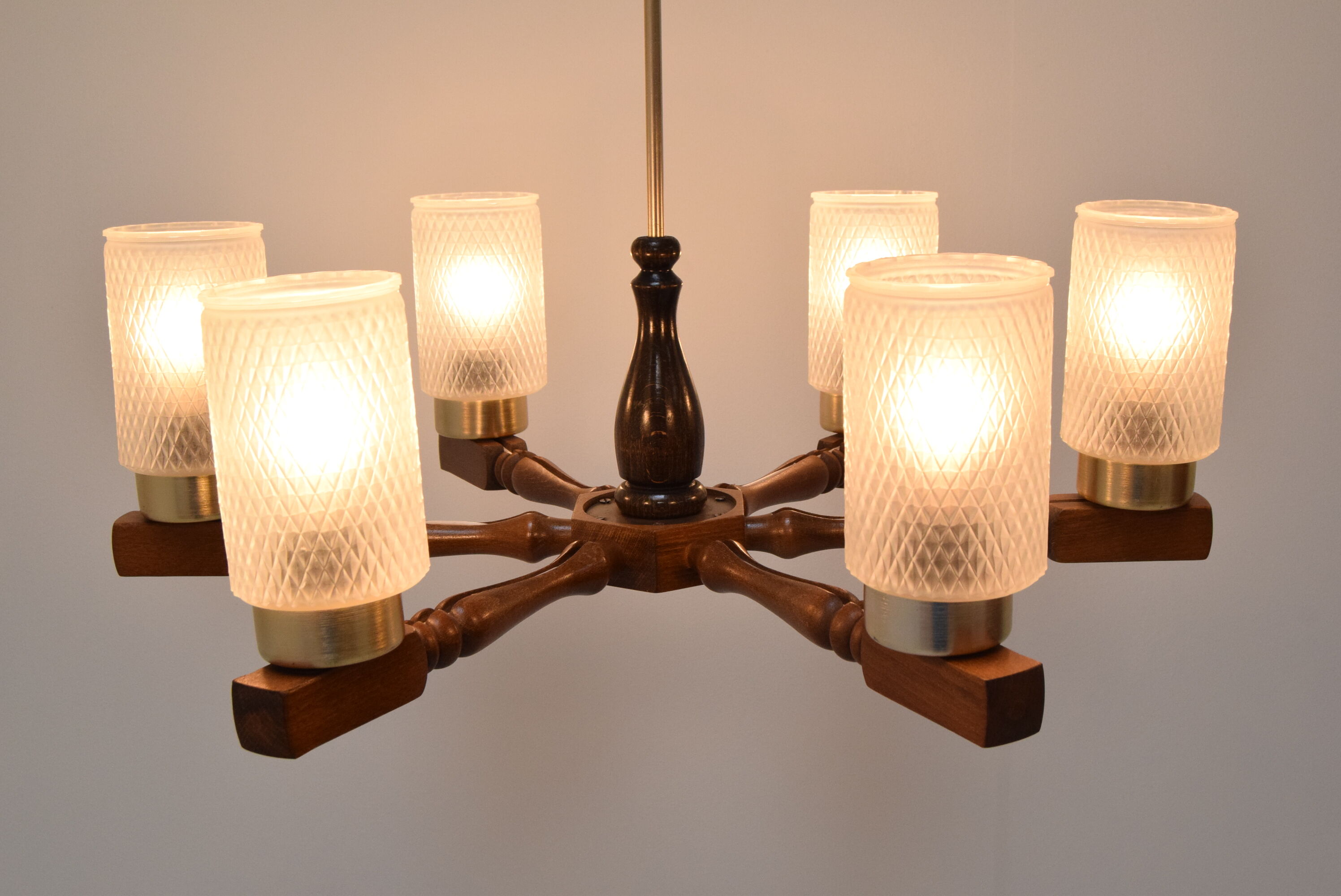 Mid-century wood chandelier  by Inva Litomerice,1970's