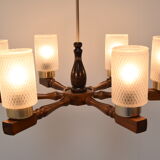 Mid-century wood chandelier  by Inva Litomerice,1970's