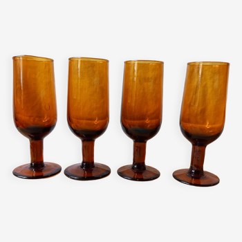 4 verres à apéritif vintage en verre ambré
