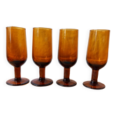 4 verres à apéritif vintage en verre ambré