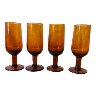 4 verres à apéritif vintage en verre ambré