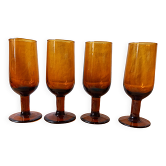 4 vintage aperitif glasses in amber glass