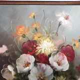 Oil Painting On Canvas FREDERICK Still Life Flowers + Wood Frame #A770