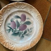 Old dessert plates in Digoin earthenware — Plum decoration (Lot