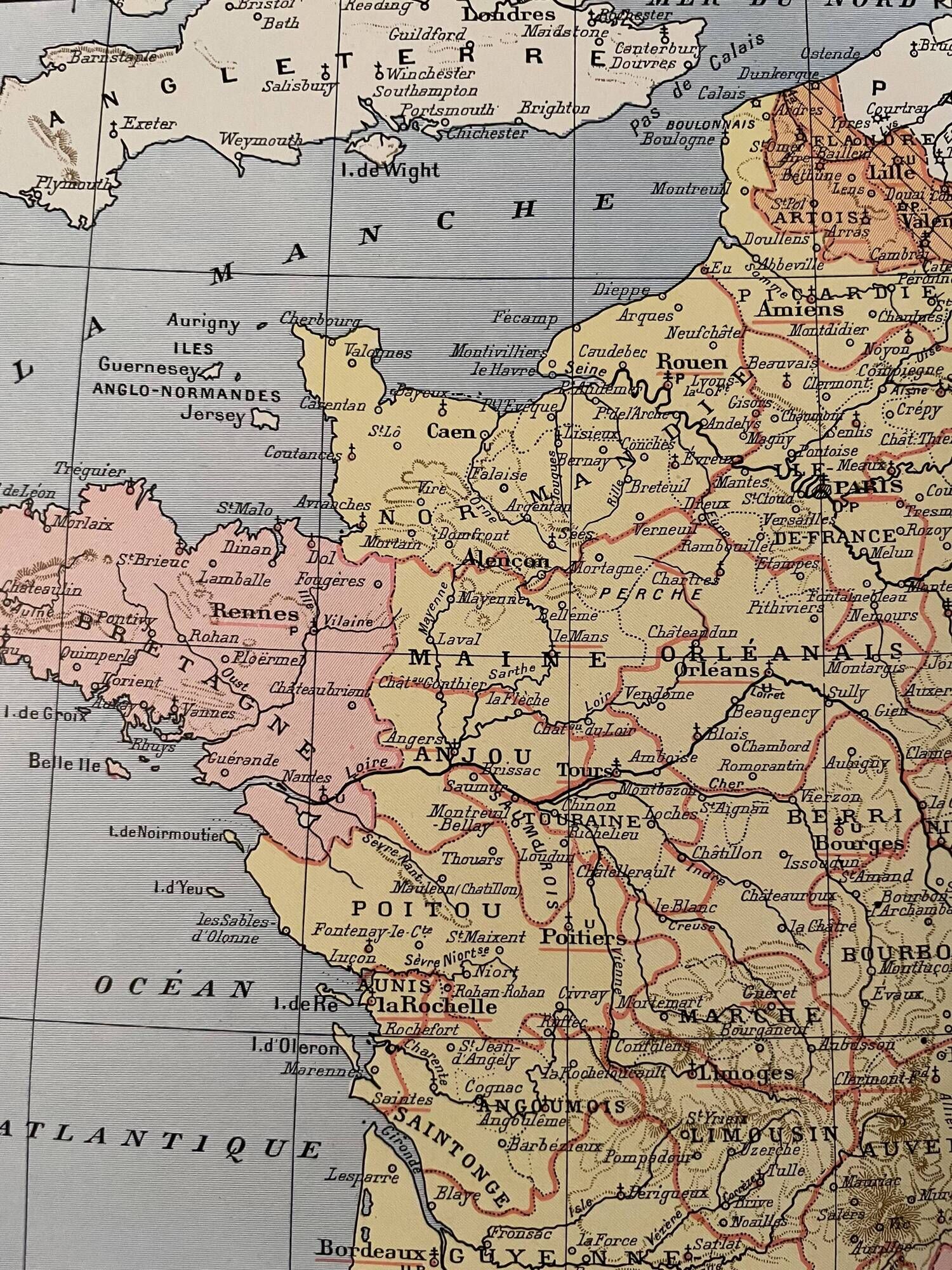 Old map of France (former provinces) from 1928