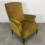English armchair Napoleon III in mustard yellow velvet