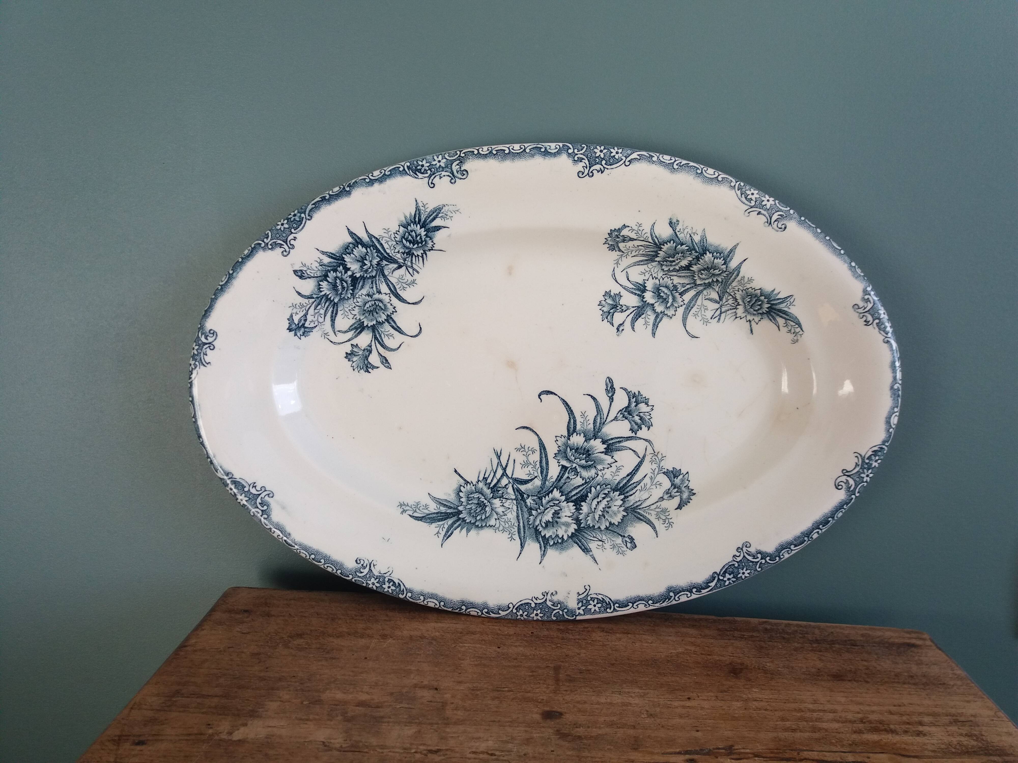 Oval ironstone platter, Clairefontaine, carnation decoration