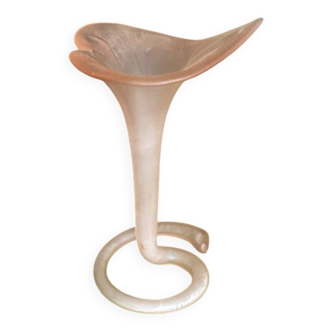 Flower vase chalice Opaline glass pink Anthurium spiral wrapped base