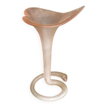 Flower vase chalice Opaline glass pink Anthurium spiral wrapped base
